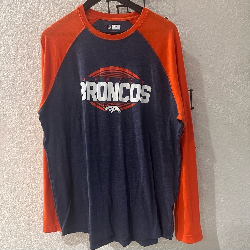 Denver Broncos Long Sleeve Raglan Shirt NFL Team Apparel Orange Navy 2XL